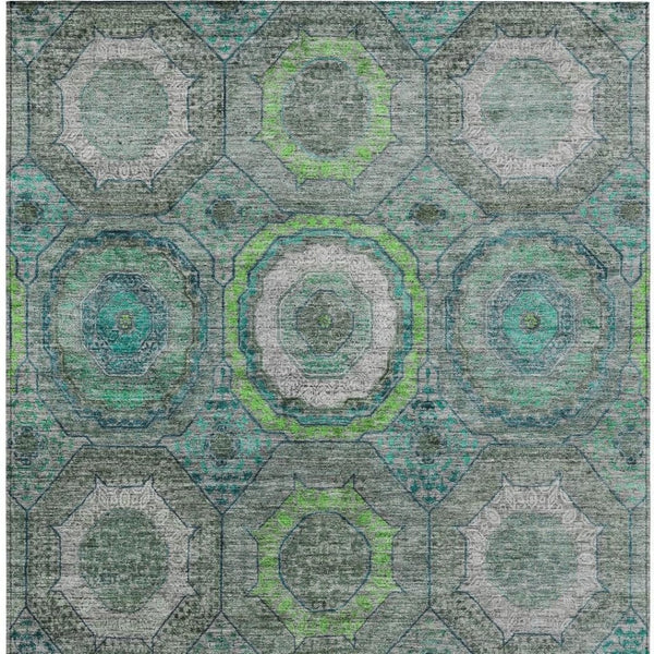 HomeRoots 5' X 8' Vibrant Teal Blue and Lime Green Geometric Washable Area Rug for Indoor & Outdoor Use 630220