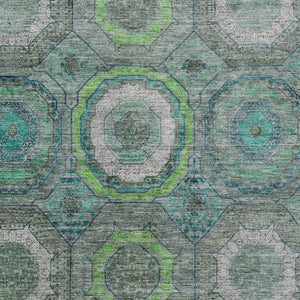 HomeRoots 5' X 8' Vibrant Teal Blue and Lime Green Geometric Washable Area Rug for Indoor & Outdoor Use 630220