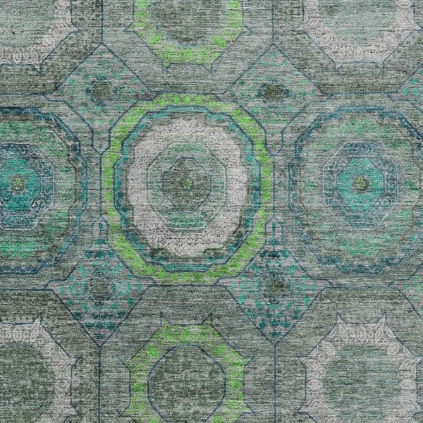 HomeRoots 5' X 8' Vibrant Teal Blue and Lime Green Geometric Washable Area Rug for Indoor & Outdoor Use 630220