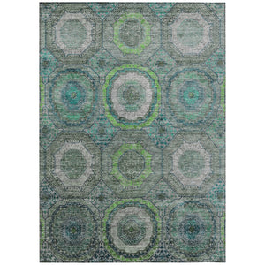 HomeRoots 5' X 8' Vibrant Teal Blue and Lime Green Geometric Washable Area Rug for Indoor & Outdoor Use 630220