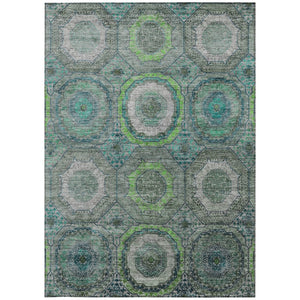 HomeRoots 5' X 8' Vibrant Teal Blue and Lime Green Geometric Washable Area Rug for Indoor & Outdoor Use 630220