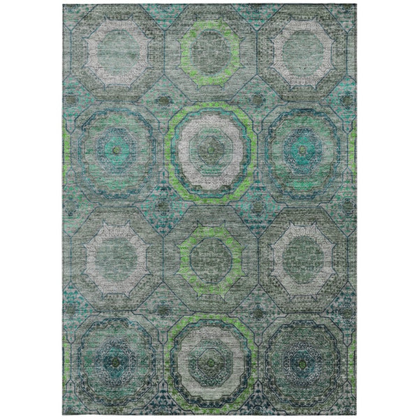 HomeRoots 5' X 8' Vibrant Teal Blue and Lime Green Geometric Washable Area Rug for Indoor & Outdoor Use 630220