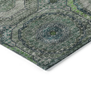 HomeRoots 8' Modern Geometric Teal Blue, Lime Green & Charcoal Washable Round Area Rug for Indoor/Outdoor Use 630221