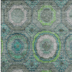 HomeRoots 8' X 10' Vibrant Teal and Lime Geometric Area Rug - Washable, Durable, Indoor/Outdoor Versatility! 630222