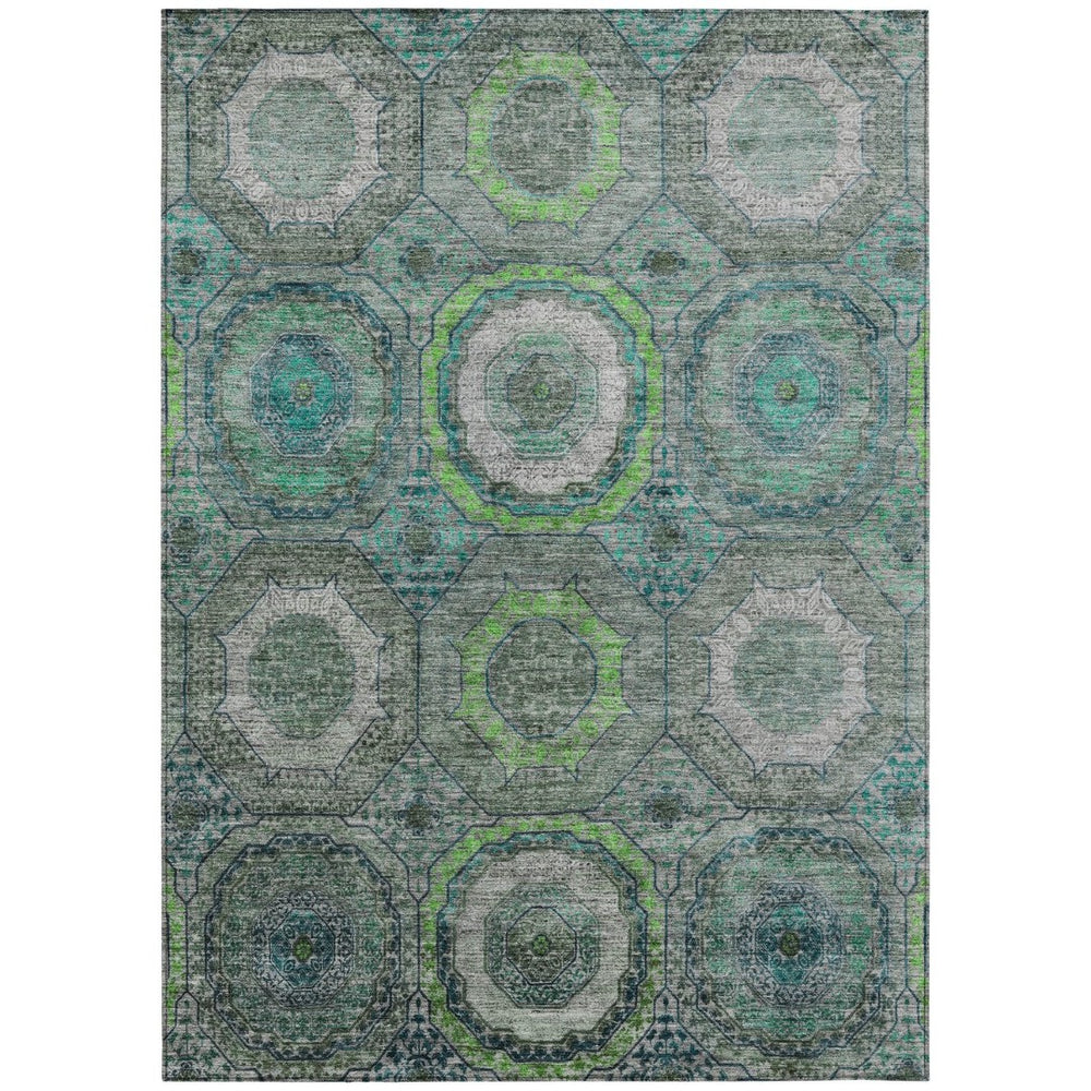 HomeRoots 8' X 10' Vibrant Teal and Lime Geometric Area Rug - Washable, Durable, Indoor/Outdoor Versatility! 630222