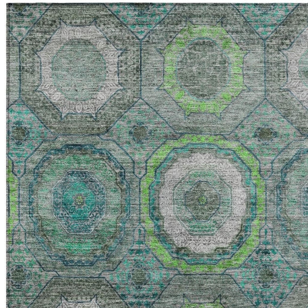 HomeRoots 8' X 10' Vibrant Teal and Lime Geometric Area Rug - Washable, Durable, Indoor/Outdoor Versatility! 630222
