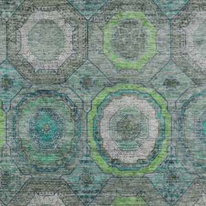HomeRoots 9' Washable Teal Blue, Lime Green & Charcoal Geometric Area Rug for Indoor/Outdoor High-Traffic Use 630223