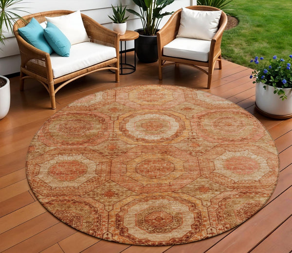 HomeRoots 8' Modern Geometric Terra Cotta, Copper & Peach Area Rug - Washable, Durable, Indoor/Outdoor Style! 630227