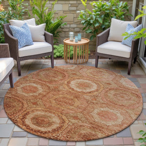 HomeRoots 8' Modern Geometric Terra Cotta, Copper & Peach Area Rug - Washable, Durable, Indoor/Outdoor Style! 630227