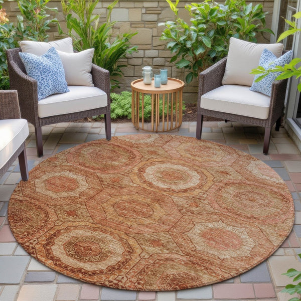 HomeRoots 8' Modern Geometric Terra Cotta, Copper & Peach Area Rug - Washable, Durable, Indoor/Outdoor Style! 630227