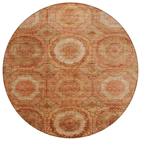 HomeRoots 8' Modern Geometric Terra Cotta, Copper & Peach Area Rug - Washable, Durable, Indoor/Outdoor Style! 630227