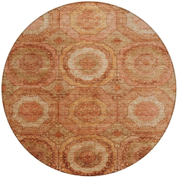 HomeRoots 8' Modern Geometric Terra Cotta, Copper & Peach Area Rug - Washable, Durable, Indoor/Outdoor Style! 630227