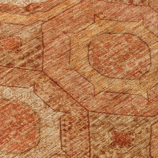 HomeRoots 8' Modern Geometric Terra Cotta, Copper & Peach Area Rug - Washable, Durable, Indoor/Outdoor Style! 630227