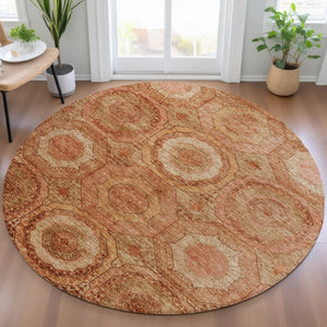 HomeRoots 8' Modern Geometric Terra Cotta, Copper & Peach Area Rug - Washable, Durable, Indoor/Outdoor Style! 630227