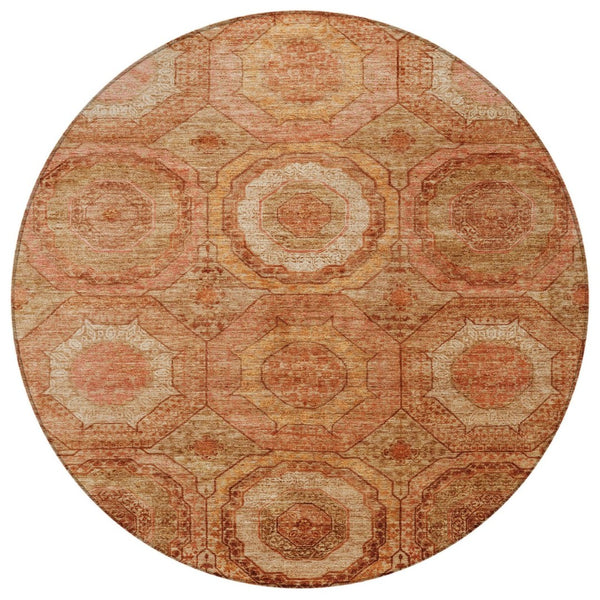 HomeRoots 8' Modern Geometric Terra Cotta, Copper & Peach Area Rug - Washable, Durable, Indoor/Outdoor Style! 630227