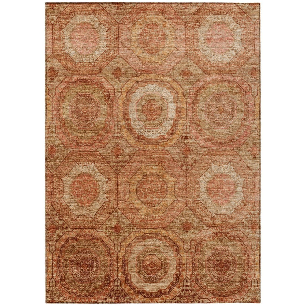 HomeRoots 8' X 10' Stylish Terra Cotta Geometric Area Rug – Washable for Indoor/Outdoor Use, Durable & Versatile 630228