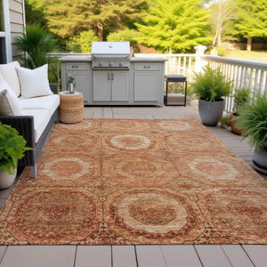 HomeRoots 10' X 14' Terra Cotta Geometric Indoor Outdoor Area Rug - Durable, Washable, Stylish & Versatile Design 630230