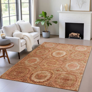HomeRoots 10' X 14' Terra Cotta Geometric Indoor Outdoor Area Rug - Durable, Washable, Stylish & Versatile Design 630230