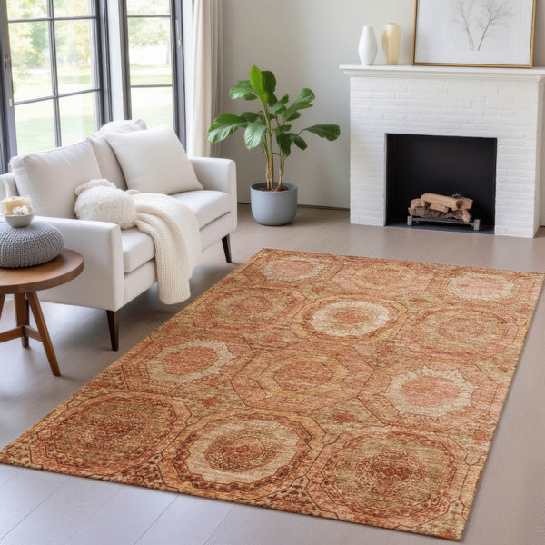HomeRoots 10' X 14' Terra Cotta Geometric Indoor Outdoor Area Rug - Durable, Washable, Stylish & Versatile Design 630230