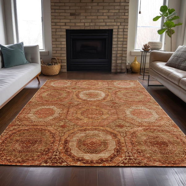 HomeRoots 10' X 14' Terra Cotta Geometric Indoor Outdoor Area Rug - Durable, Washable, Stylish & Versatile Design 630230