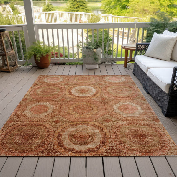HomeRoots 10' X 14' Terra Cotta Geometric Indoor Outdoor Area Rug - Durable, Washable, Stylish & Versatile Design 630230
