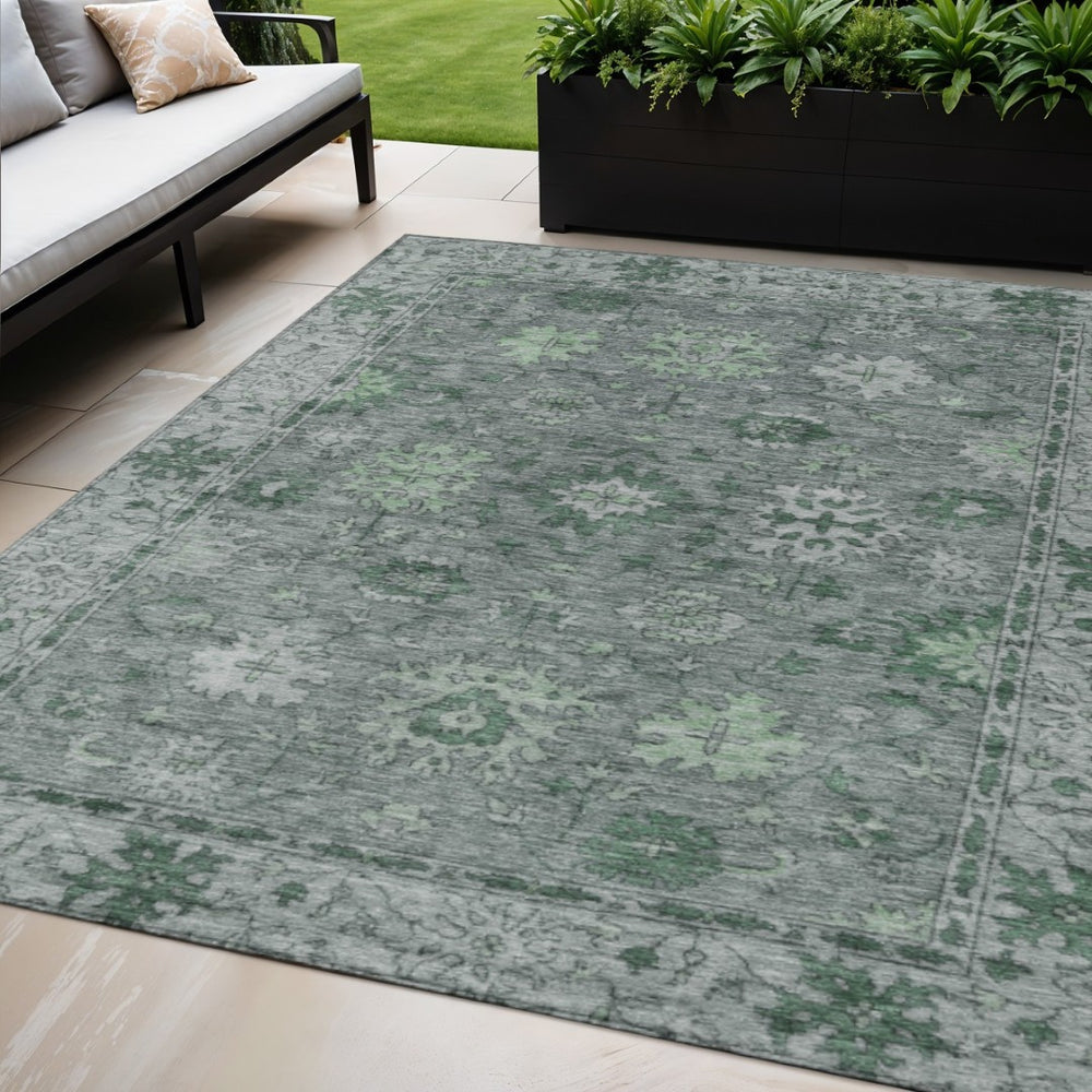HomeRoots 5' X 8' Artichoke Green Floral Washable Rug - Durable Indoor/Outdoor Design for High-Traffic Areas 630232