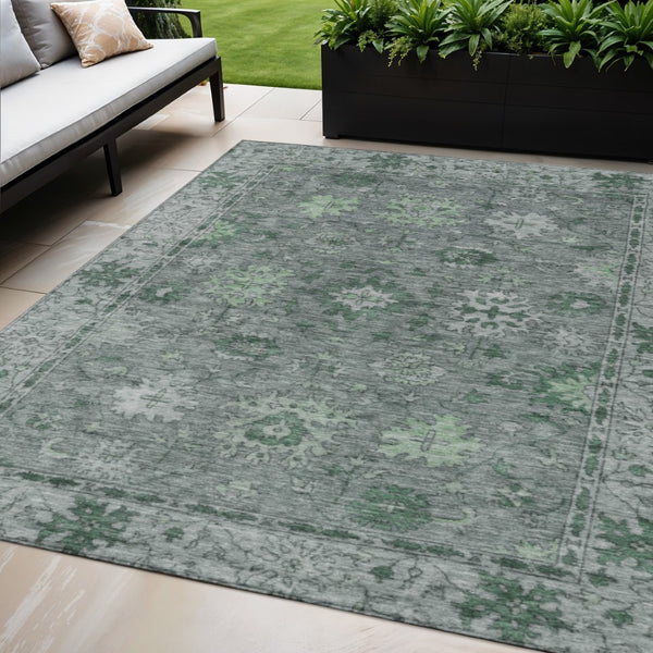 HomeRoots 5' X 8' Artichoke Green Floral Washable Rug - Durable Indoor/Outdoor Design for High-Traffic Areas 630232