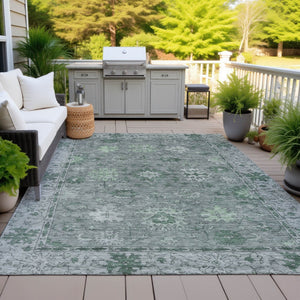 HomeRoots 5' X 8' Artichoke Green Floral Washable Rug - Durable Indoor/Outdoor Design for High-Traffic Areas 630232