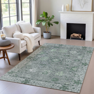 HomeRoots 5' X 8' Artichoke Green Floral Washable Rug - Durable Indoor/Outdoor Design for High-Traffic Areas 630232
