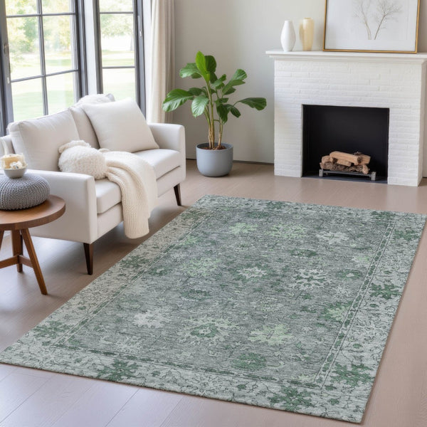 HomeRoots 5' X 8' Artichoke Green Floral Washable Rug - Durable Indoor/Outdoor Design for High-Traffic Areas 630232