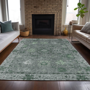 HomeRoots 5' X 8' Artichoke Green Floral Washable Rug - Durable Indoor/Outdoor Design for High-Traffic Areas 630232