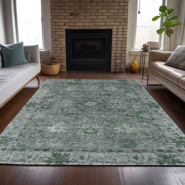 HomeRoots 5' X 8' Artichoke Green Floral Washable Rug - Durable Indoor/Outdoor Design for High-Traffic Areas 630232