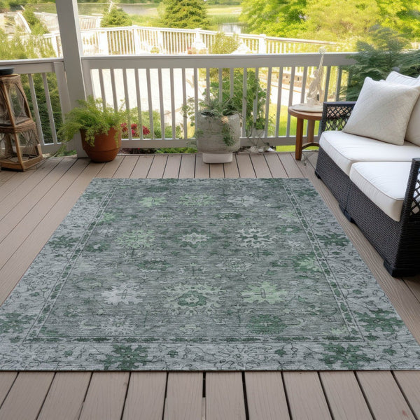 HomeRoots 5' X 8' Artichoke Green Floral Washable Rug - Durable Indoor/Outdoor Design for High-Traffic Areas 630232