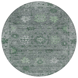 HomeRoots 8' Artichoke Green & Gray Round Floral Washable Rug - Stylish Indoor/Outdoor Area Decor for All Spaces 630233