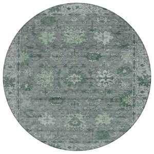 HomeRoots 8' Artichoke Green & Gray Round Floral Washable Rug - Stylish Indoor/Outdoor Area Decor for All Spaces 630233