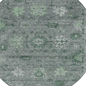 HomeRoots 8' Artichoke Green & Gray Round Floral Washable Rug - Stylish Indoor/Outdoor Area Decor for All Spaces 630233