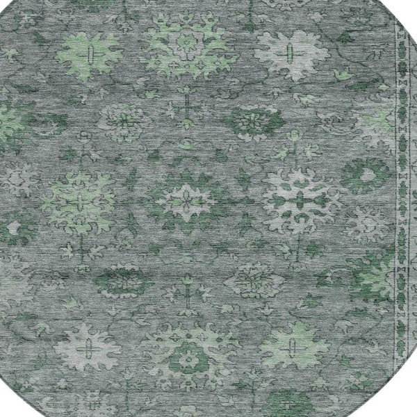 HomeRoots 8' Artichoke Green & Gray Round Floral Washable Rug - Stylish Indoor/Outdoor Area Decor for All Spaces 630233