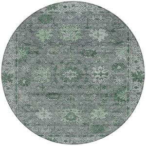 HomeRoots 8' Artichoke Green & Gray Round Floral Washable Rug - Stylish Indoor/Outdoor Area Decor for All Spaces 630233