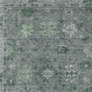 HomeRoots 8' X 10' Artichoke Green & Gray Floral Washable Rug - Stylish, Durable, Indoor/Outdoor Essential! 630234