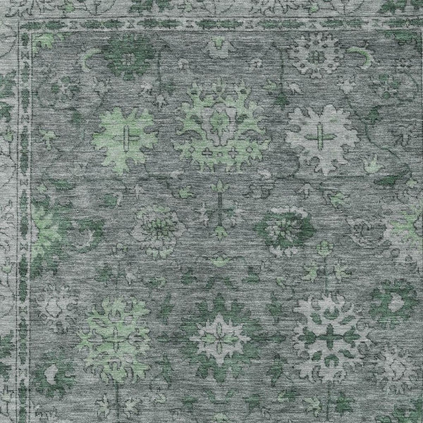 HomeRoots 8' X 10' Artichoke Green & Gray Floral Washable Rug - Stylish, Durable, Indoor/Outdoor Essential! 630234