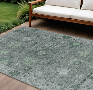 HomeRoots 8' X 10' Artichoke Green & Gray Floral Washable Rug - Stylish, Durable, Indoor/Outdoor Essential! 630234
