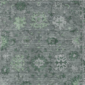 HomeRoots 8' X 10' Artichoke Green & Gray Floral Washable Rug - Stylish, Durable, Indoor/Outdoor Essential! 630234