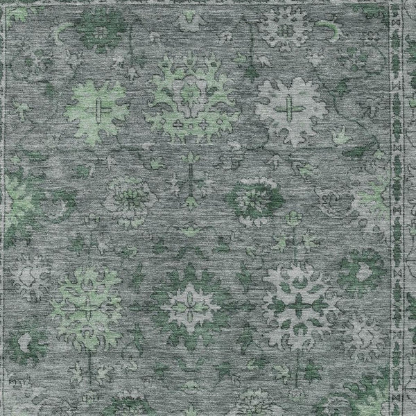 HomeRoots 8' X 10' Artichoke Green & Gray Floral Washable Rug - Stylish, Durable, Indoor/Outdoor Essential! 630234