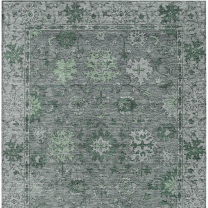 HomeRoots 9' X 12' Washable Floral Area Rug in Artichoke Green & Gray - Durable for Indoor & Outdoor Use 630235