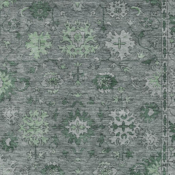 HomeRoots 9' X 12' Washable Floral Area Rug in Artichoke Green & Gray - Durable for Indoor & Outdoor Use 630235