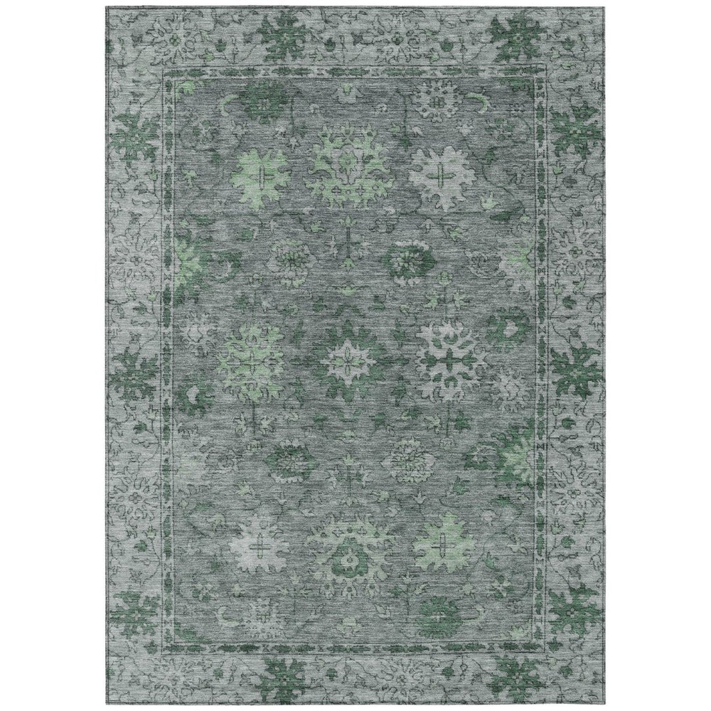 HomeRoots 9' X 12' Washable Floral Area Rug in Artichoke Green & Gray - Durable for Indoor & Outdoor Use 630235