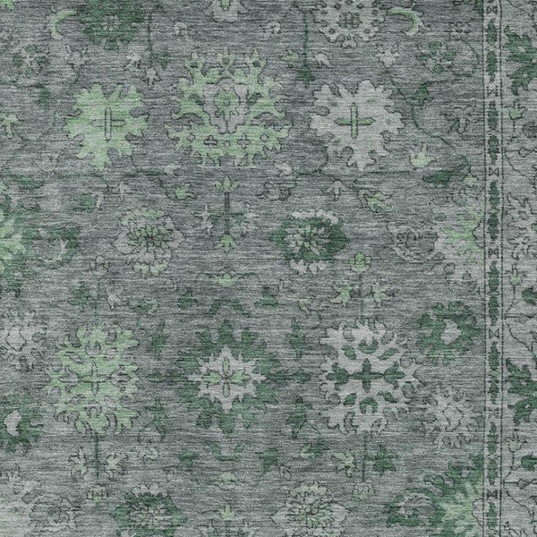 HomeRoots 9' X 12' Washable Floral Area Rug in Artichoke Green & Gray - Durable for Indoor & Outdoor Use 630235