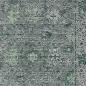 HomeRoots 10' X 14' Artichoke Green & Gray Floral Washable Area Rug - Stylish Indoor/Outdoor Décor Solution! 630236