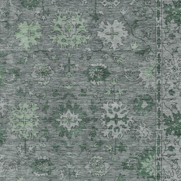 HomeRoots 10' X 14' Artichoke Green & Gray Floral Washable Area Rug - Stylish Indoor/Outdoor Décor Solution! 630236