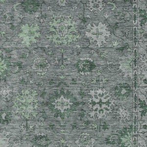 HomeRoots 10' X 14' Artichoke Green & Gray Floral Washable Area Rug - Stylish Indoor/Outdoor Décor Solution! 630236